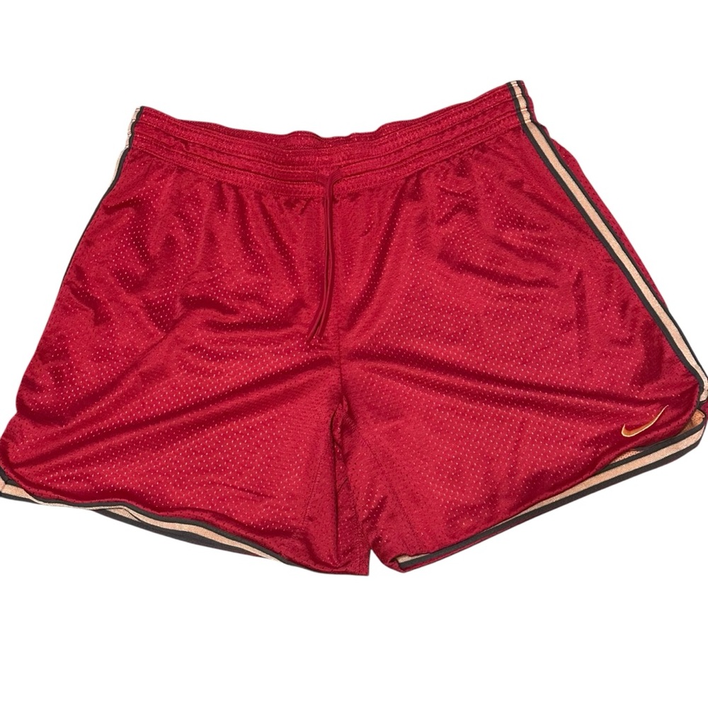 Classic Nike Red With Gold Trim Mesh Athletic Gold Swoosh Shorts Large